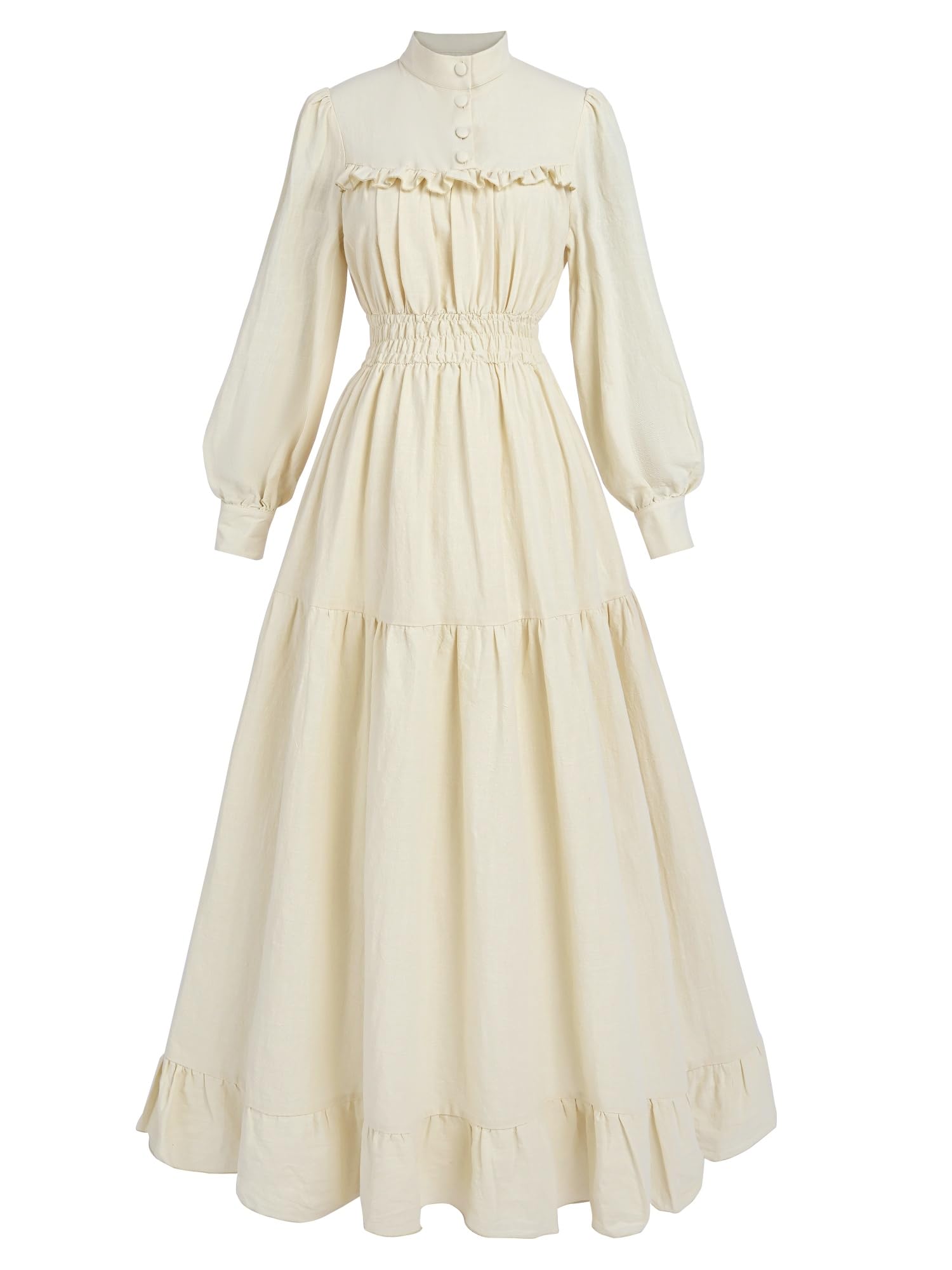 NSPSTT Victorian Dress for Women Long Sleeve Medieval Dresses Women's Victorian Vintage Cotton Long Sleeve Dress Renaissance Costume Witch Dresses, Beige, M