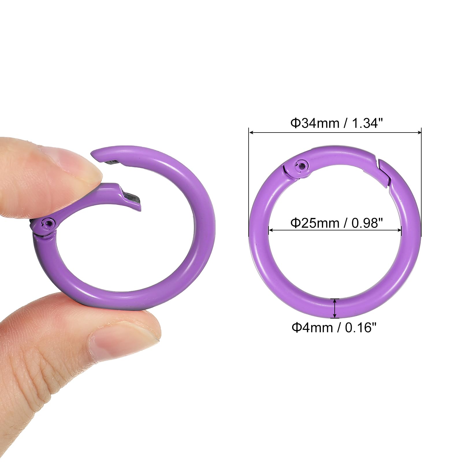 PATIKIL 20mm Metal Spring O Rings, 12 Pcs Snap Clip Round Trigger Keyrings Buckle Zinc Alloy Small Clamp Clasp for Purse Handbag Purple - Image 2