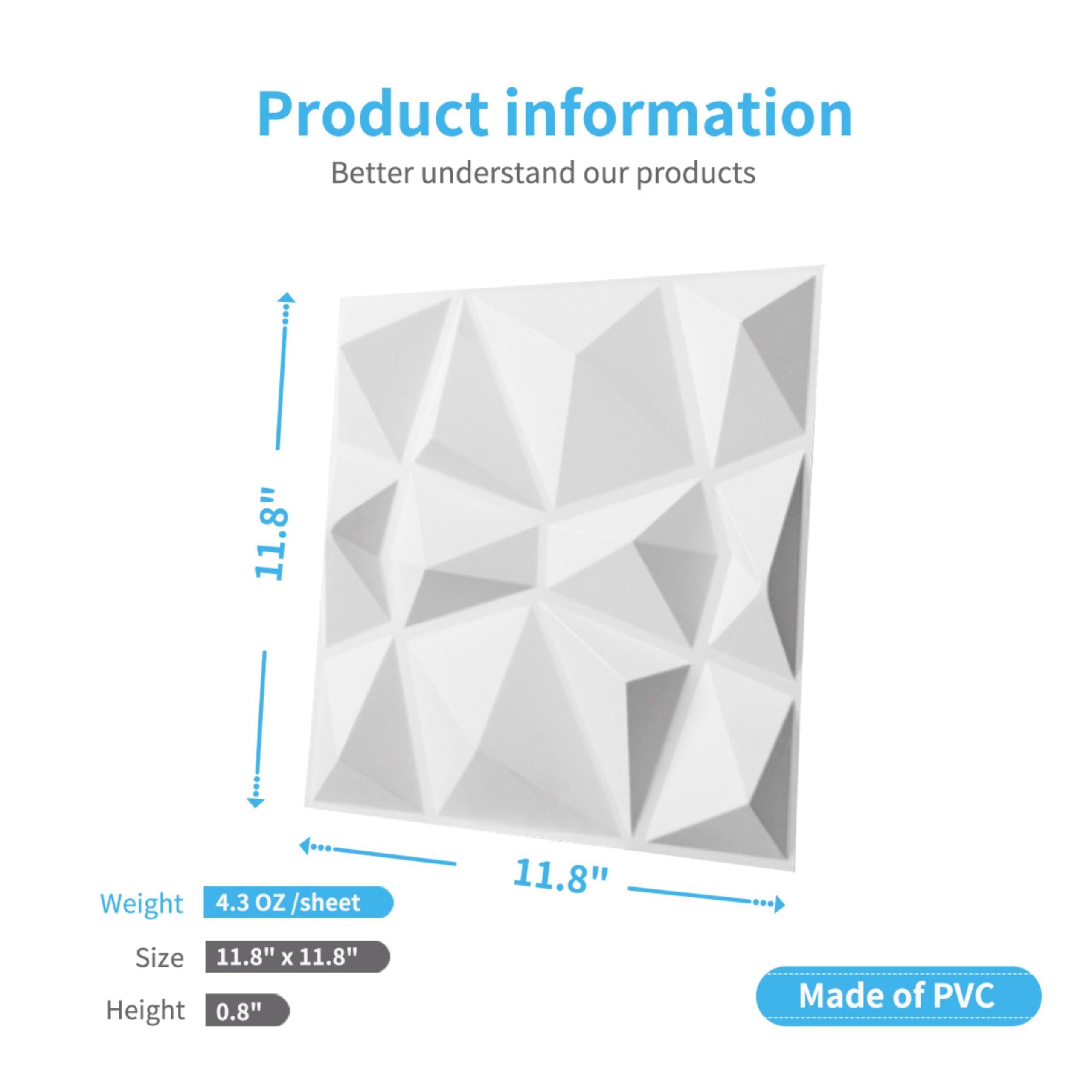 COSTWAY 100 stuks 3D-wandpanelen Diamant 30x30cm, wandbekleding voor binnen, wanddecoratie platen, plafondpanelen, PVC, 9 m², voor woonkamer, slaapkamer (wit COSTWAY 100 stuks 3D-wandpanelen Diamant 30x30cm, wandbekleding voor binnen, wanddecoratie platen, plafondpanelen, PVC, 9 m², voor woonkamer, slaapkamer (wit