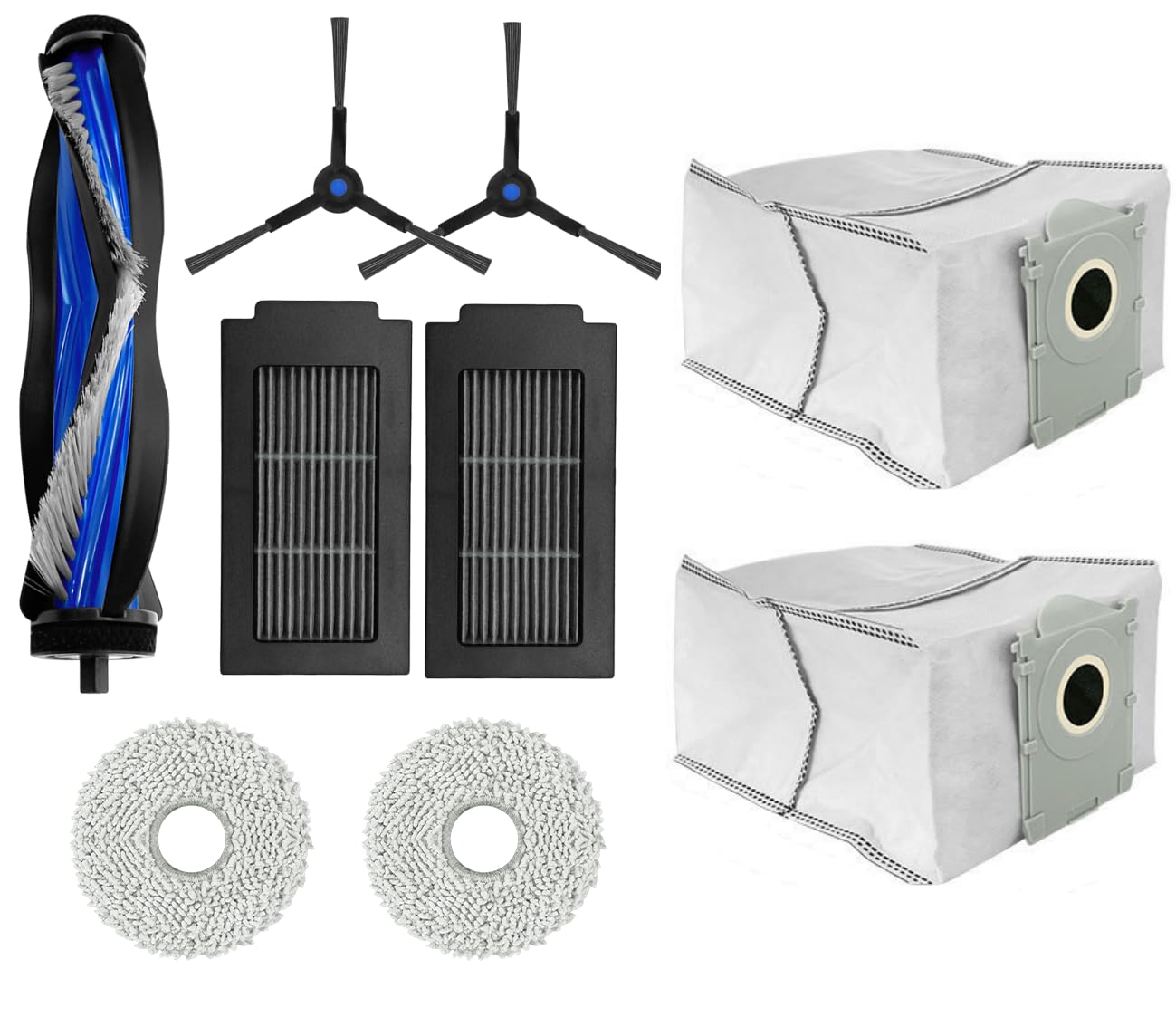 HASTHIP® 9Pcs Replacement Parts for Ecovacs T50 PRO Omni Vacuum Cleaner, Spare Accessories with 1 Main Roller Brush, 2 Side Brushes, 2 Filters, 2 Microfiber Mop Cloth & 2 Dust Bags