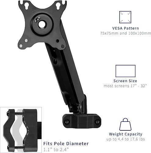Miniatura 3 de VIVO Brazo universal de montaje en poste neumático de movimiento completo para pantalla de monitor de 17 a 32 pulgadas placa VESA de 2953in y 3937in