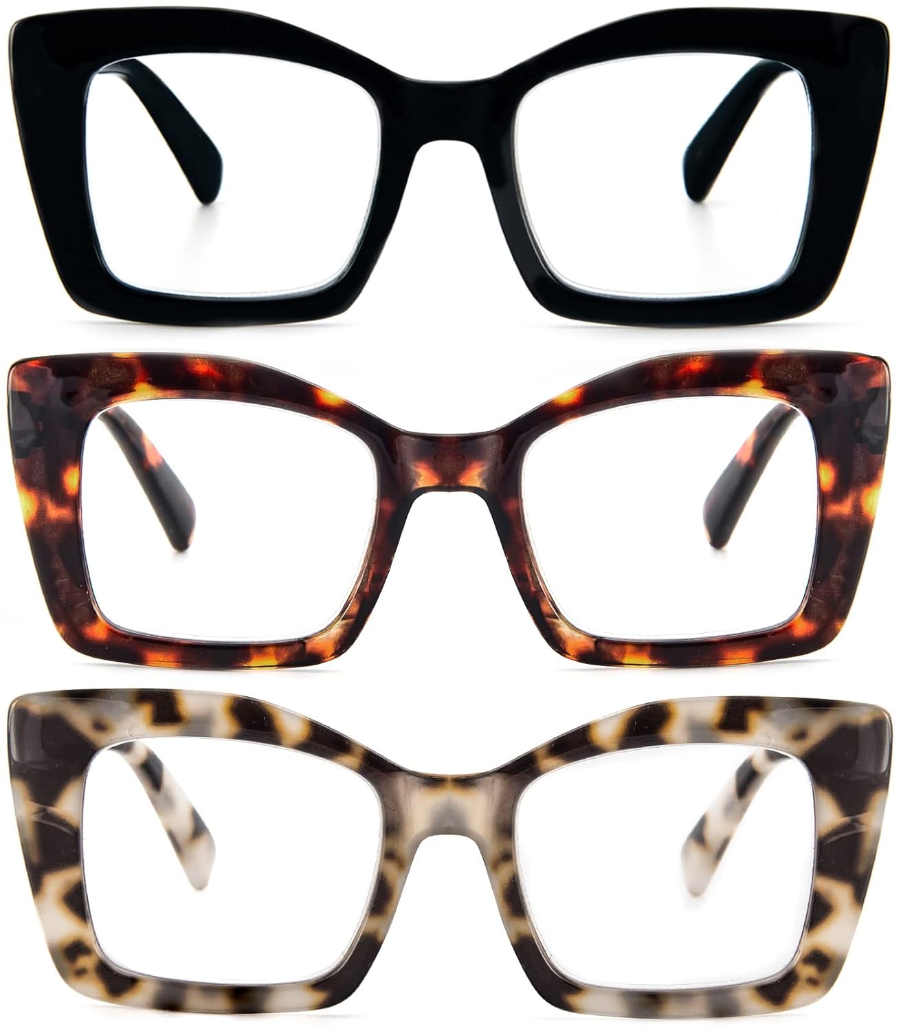 REAVEE Oversized Square Reading Glasses Oprah Style for Women Blue Light Blocking Large Frame Computer Readers Spring Hinge