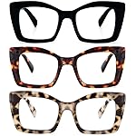 REAVEE 3 Pack Oversized Square Reading Glasses Oprah Style for Women, Blue Light Blocking Large Frame Computer Designer Fashion Readers with Spring Hinge (Black/Tortoise/Grey Tortoise,1.25)