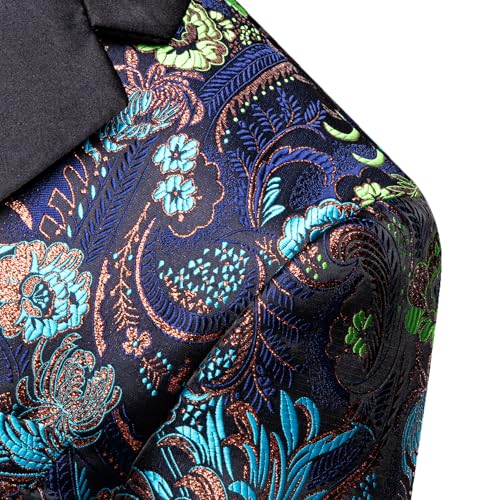 Image of Barry.Wang Mens Floral Blazer Suit Jacket Notched Lapel Casual Sport Coat | Flowers Jacquard One Button Tuxedo for Prom Wedding Party Disco Dinner Banquet Cocktail Homecoming Travel,Regular Fit
