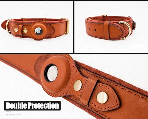 Chewynow Dog Collar With Air Tag Holder, Pure Leather, Brown And Black, Small, Medium, Large, Airtag, Top Layer Leather - Microfiber Lining (Small, Brown) #TOP2