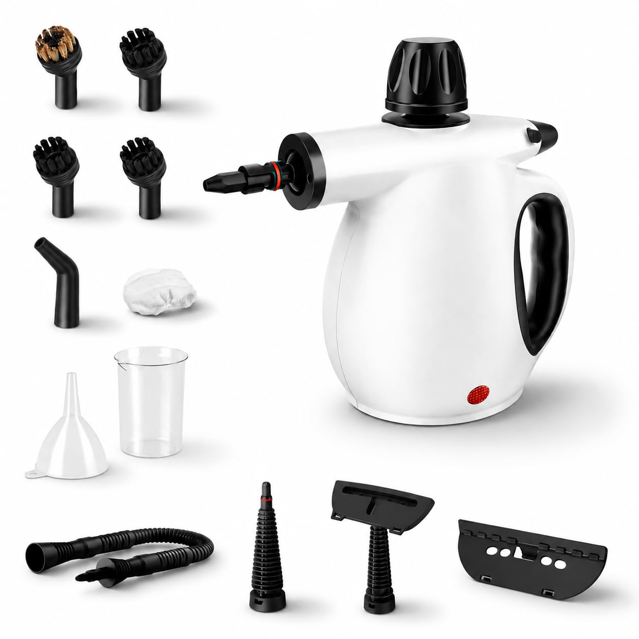 Limpiador a Vapor de Mano, Limpiador Vapor Portátil Multiusos con 12 Accesorios, Steam Cleaner de Alta Temperatura para Cocina, Baño, Sofa, Alfombras, Ventana, Suelos e Interior de Coche (Blanco)