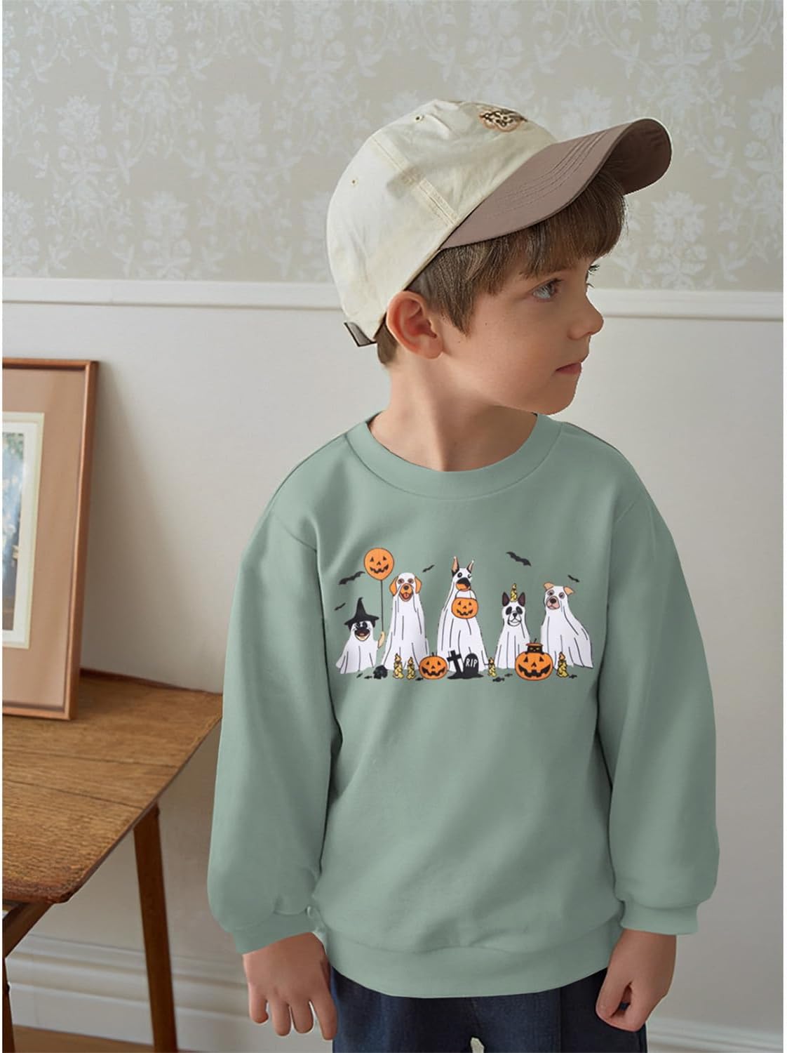 Toddler Halloween Ghost Dog Sweatshirt Girl Boy Doggy Pumpkin Pullover Spooky Season Crewneck Long Sleeve Shirt Tops - Image 3