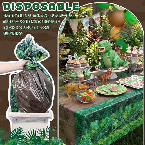 Image of 3 Pack Forest Path Tablecloths, 54 x 108 In Safari Jungle Table Cover | Waterproof PE, fits most 8-10 seat rectangular tables, easy cleanup, for birthday, baby shower, picnic, camping