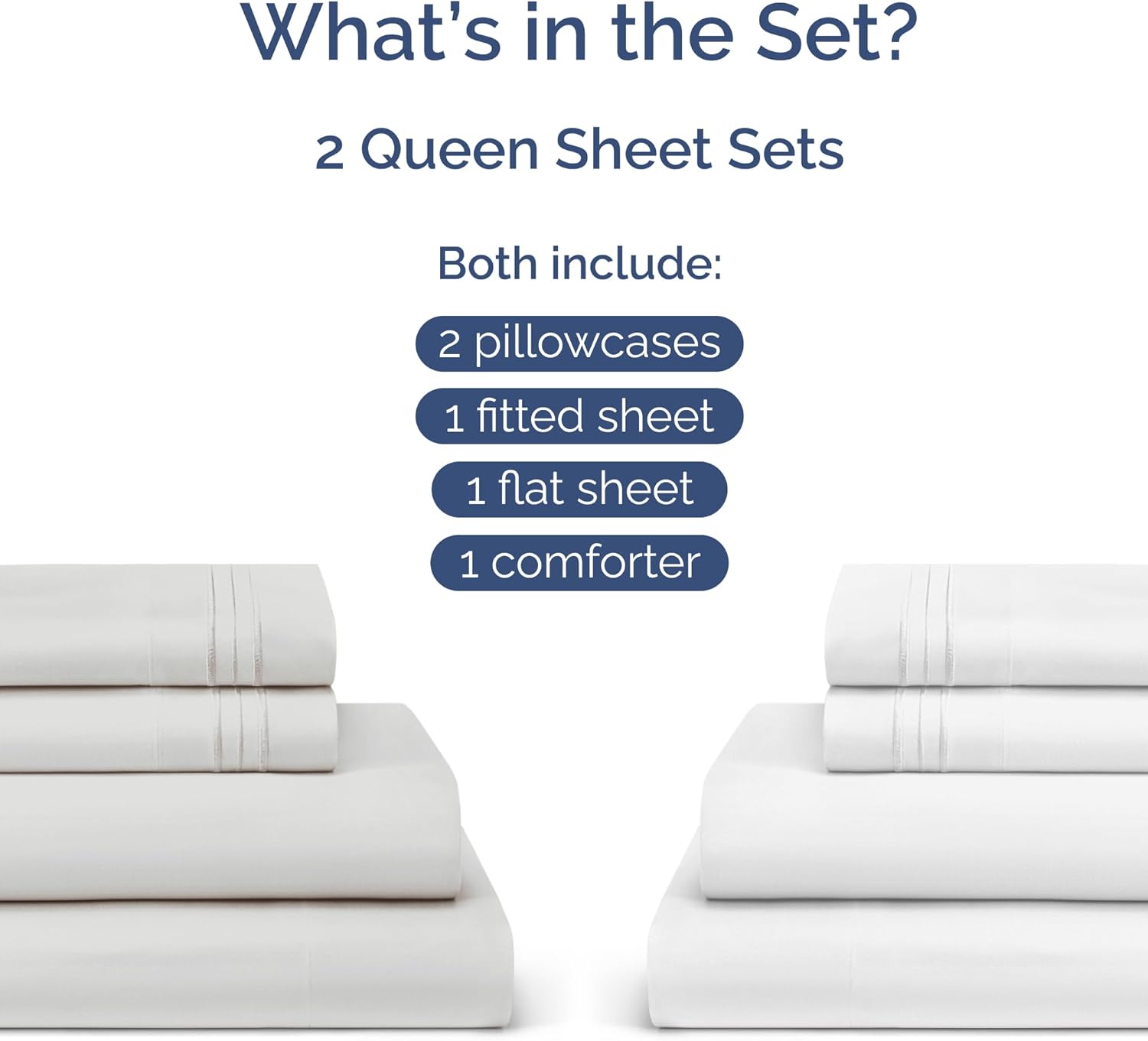 Queen French Grey Sheet Set & Queen White Sheet Set Bundle - Two Queen Bedding Sets w/ Flat Sheets, Fitted Sheets & Pillowcases - Soft, Hotel Luxury Quality - Cooling Sheets Set (French Grey & White)