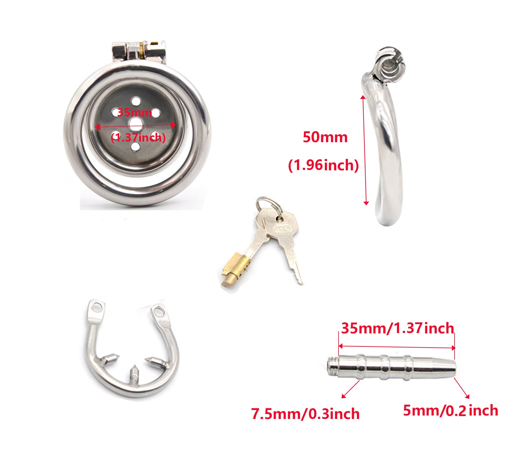 SeLgurFos Jaula de Castidad con Anillo a Presión para Catéter, Jaula de Pene de Metal Plano para Hombre, Cinturón de Castidad SM Bondage Juguetes Sexuales para Hombre (L-50mm+Metal Catheter)