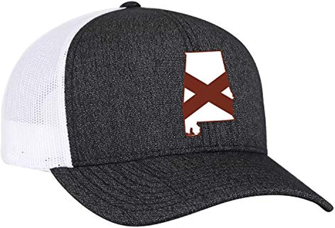 Heritage Pride Alabama State Flag Embroidered Trucker Mesh Snapback Hat Black Heather White Mesh