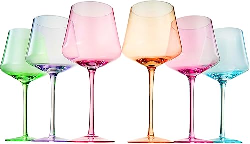 Juego de 6 copas de vino de cristal de colores, grandes y únicos de 16 onzas, ideales para todas las ocasiones y celebraciones especiales, vasos disponible en Yaxa Peru