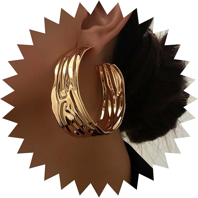 Amazon.com: Iaceble Boho Wide Hoop Stud Earrings Gold C