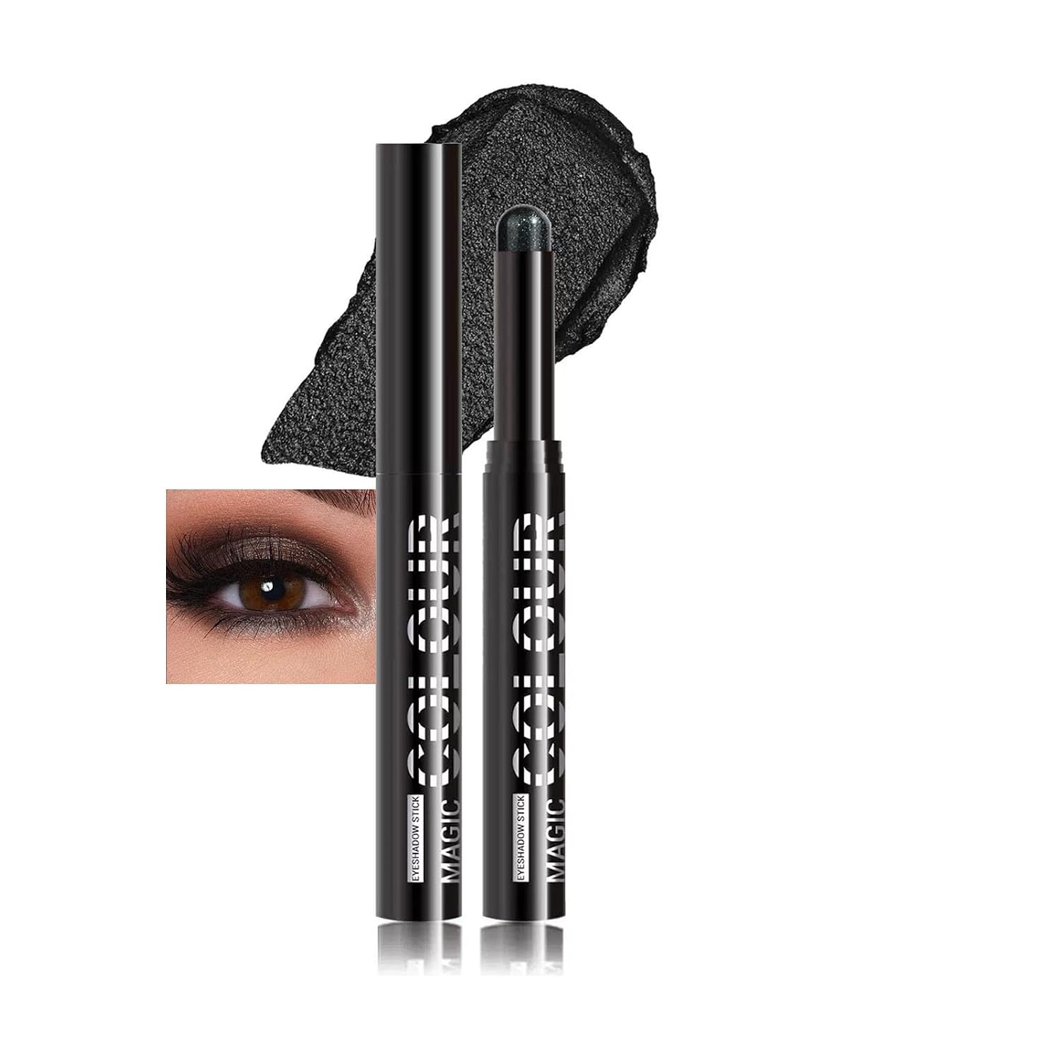 Black Eyeshadow Stick Waterproof Long Wear Highly Pigmented Blendable Black Glitter Shimmer Eyeshadow Pencil (17#)