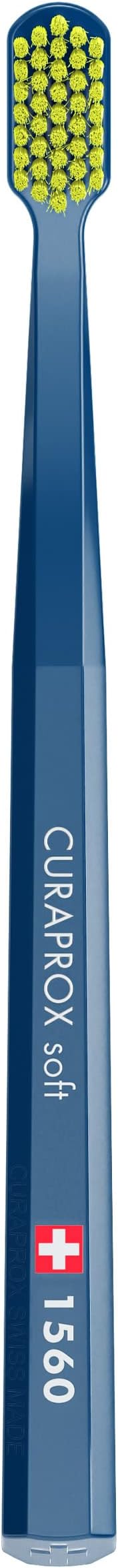CS 1560 Soft Toothbrush – Adult Gum Care and Plaque Removal | Gentle Transition for Firmer Brush Users | Single Pack, Navy-Lime | Made in Switzerland