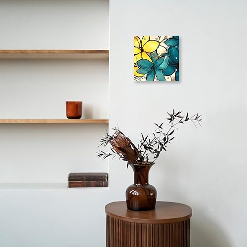 Miniatura 8 de 3dRose dpp_32104_1 Reloj de pared floral verde azulado y amarillo, 10.0 x 10.0 in