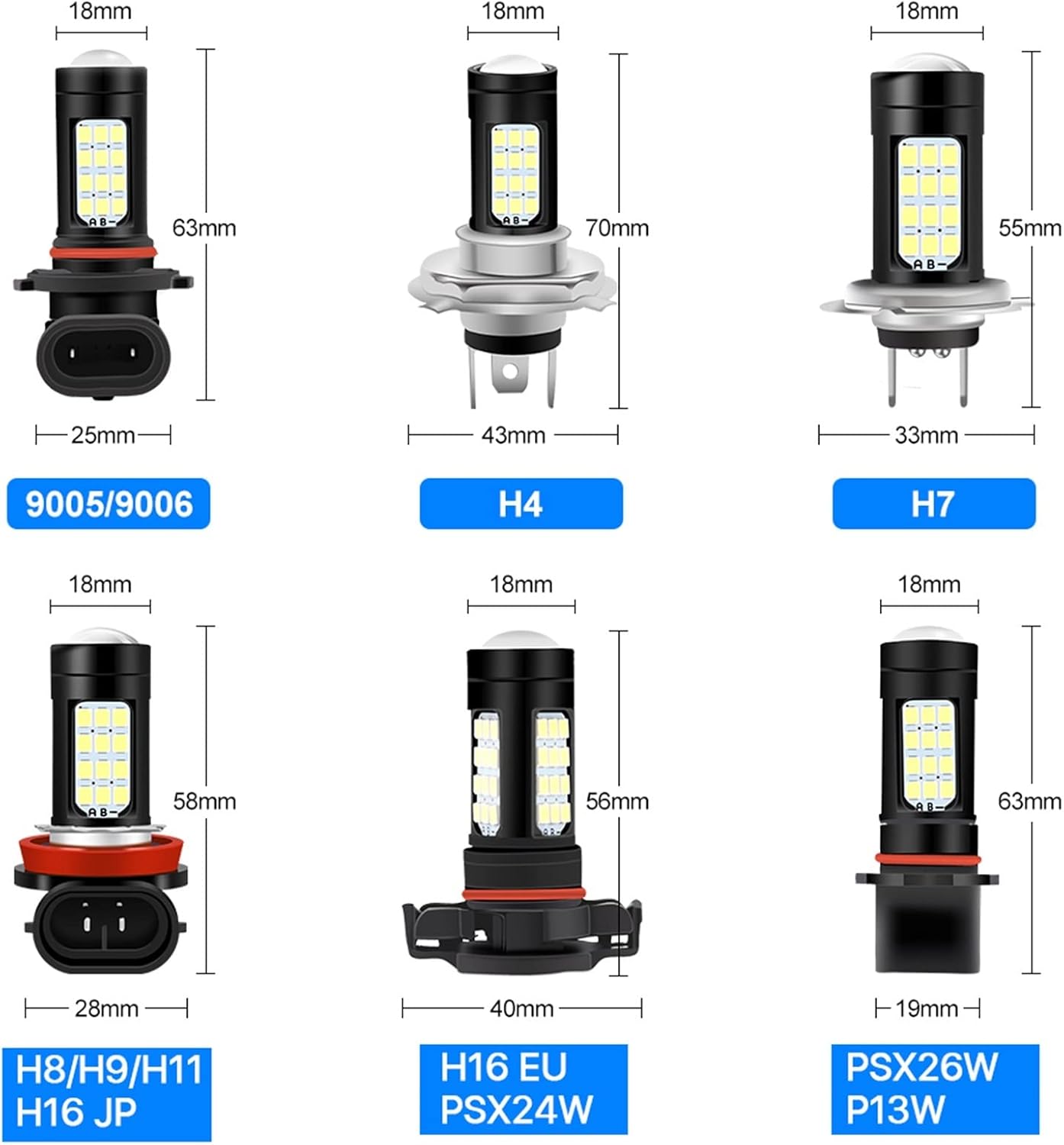 2x H8 H11 LED H16 HB4 9006 HB3 9005 H10 9145 Fog Light Bulb 2000LM Car Driving Auto Bulb 12V-24V Bright White Lamp(Red,P13W)