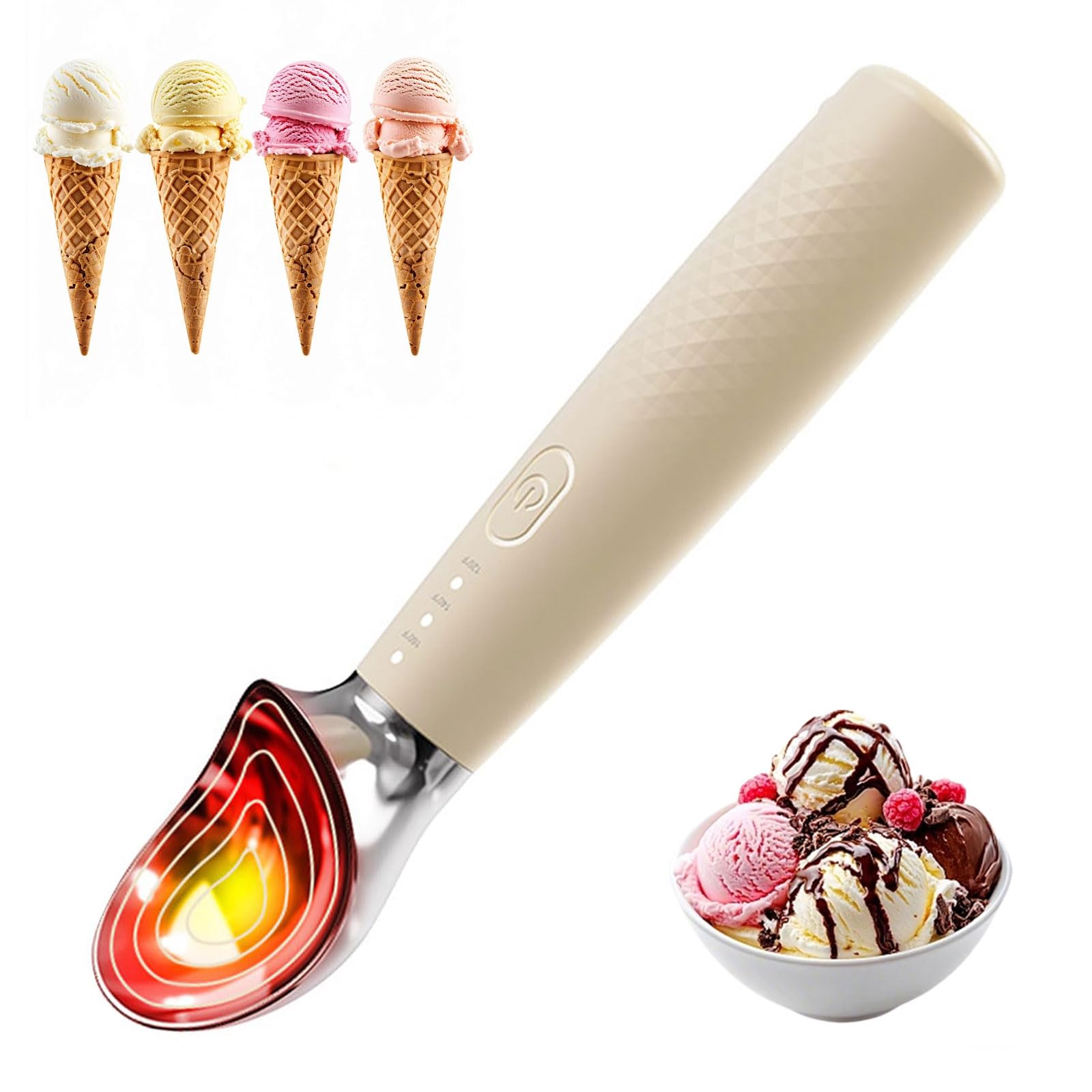Paletta per gelato riscaldata, con display a LED, controllo della temperatura a 3 velocità, grilletto automatico per gelato e dessert surgelati