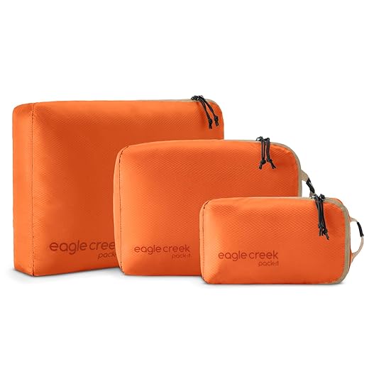 Eagle Creek Pack-It Isolate Cube Set - Packing Cubes for Stackable Storage - Convenient Top Handle - Easy Grab Zipper Pull - Mandarin - XS/S/M - 3