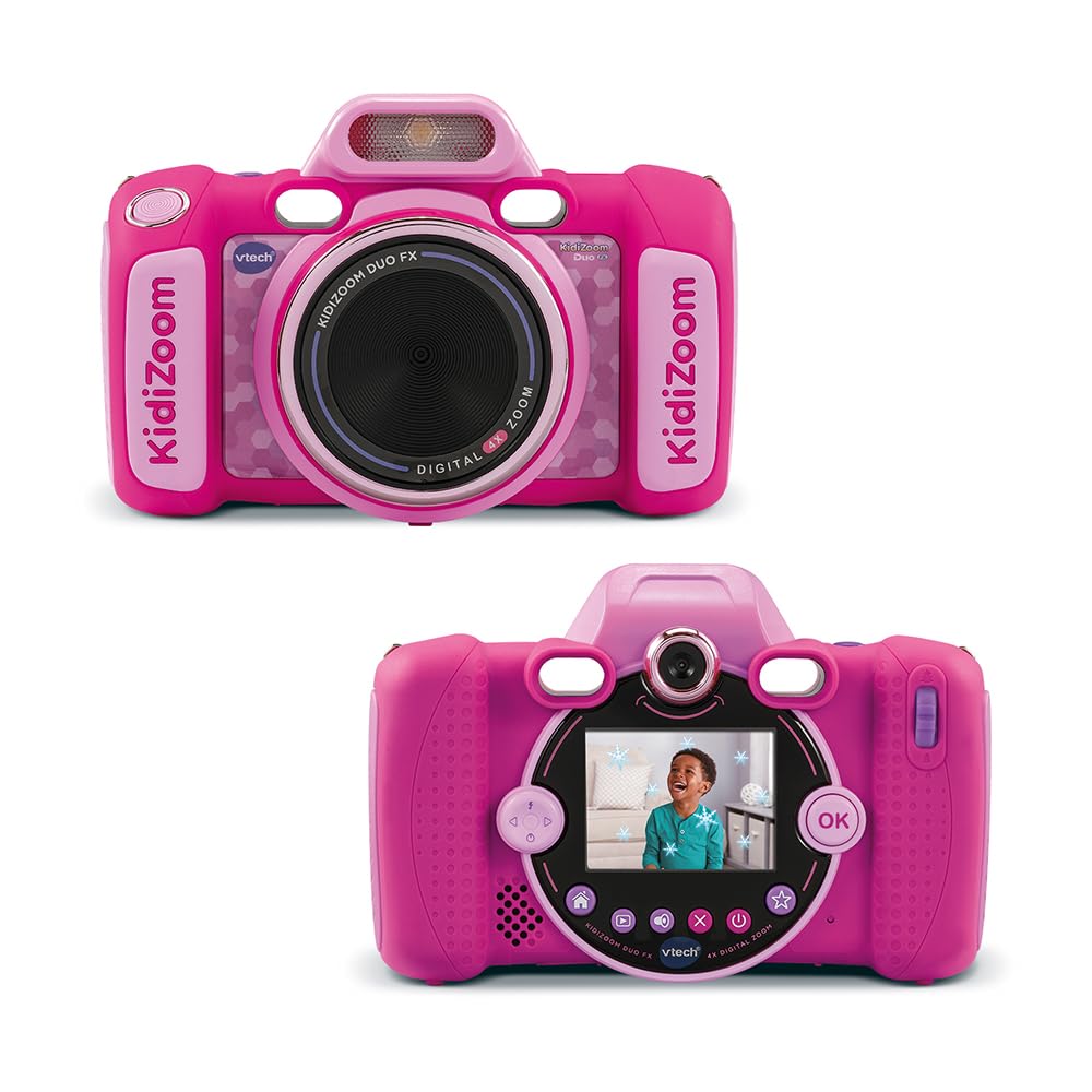 VTech - KidiZoom Duo FX Rose, Appareil Photo Numérique Enfant, Photo, Selfie, Vidéo, Écran Couleur, Studio BD, Filtres et Effets Rigolos, Cadeau Enfant de 4 Ans à 12 Ans - Contenu en Français