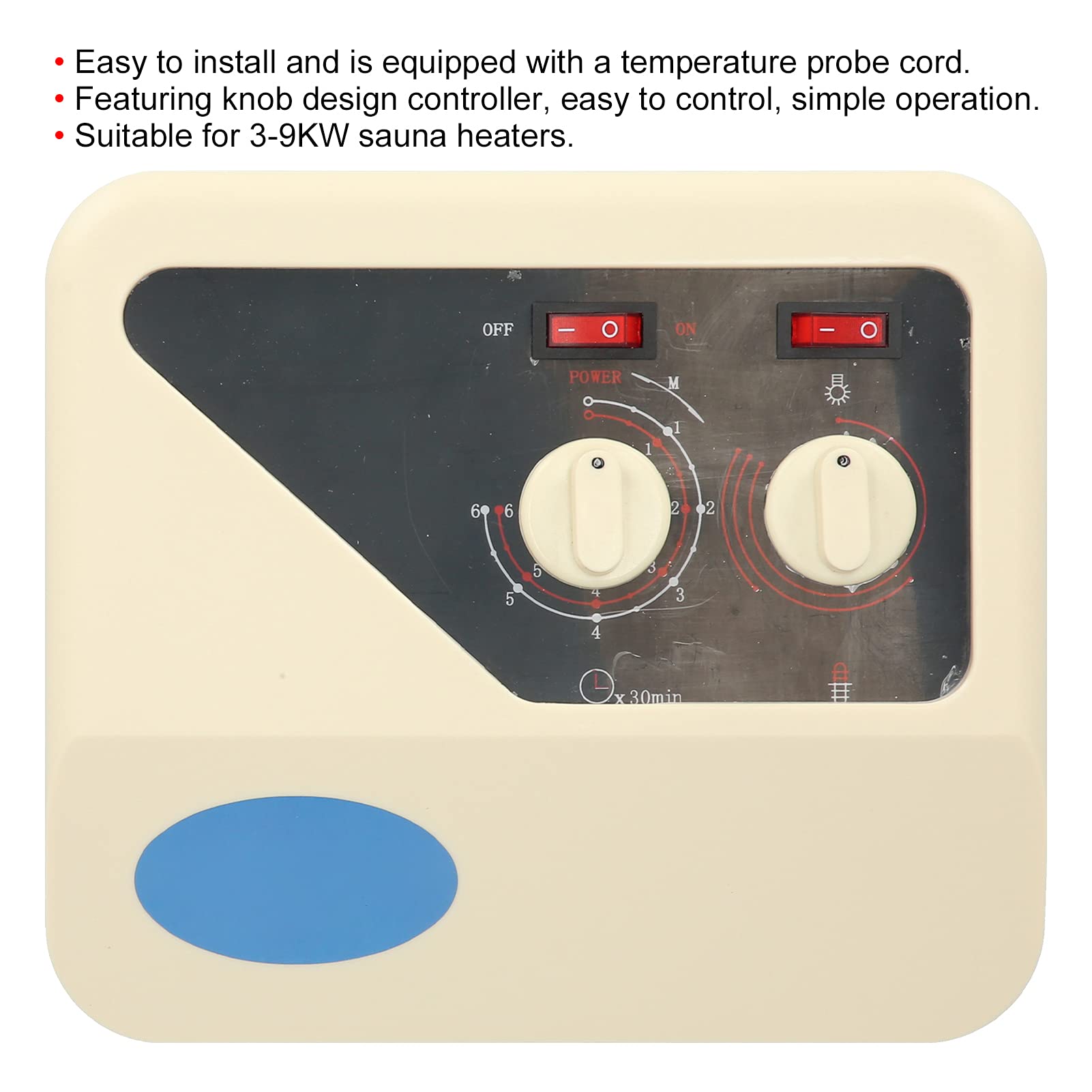 Zerodis Saunaofen-Saunaofen-Controller, Externer Saunaofen-Controller Externer Controller mit Temperaturfühlerkabel für 3-9 KW Saunaofen 220 V mit Knopfdesign