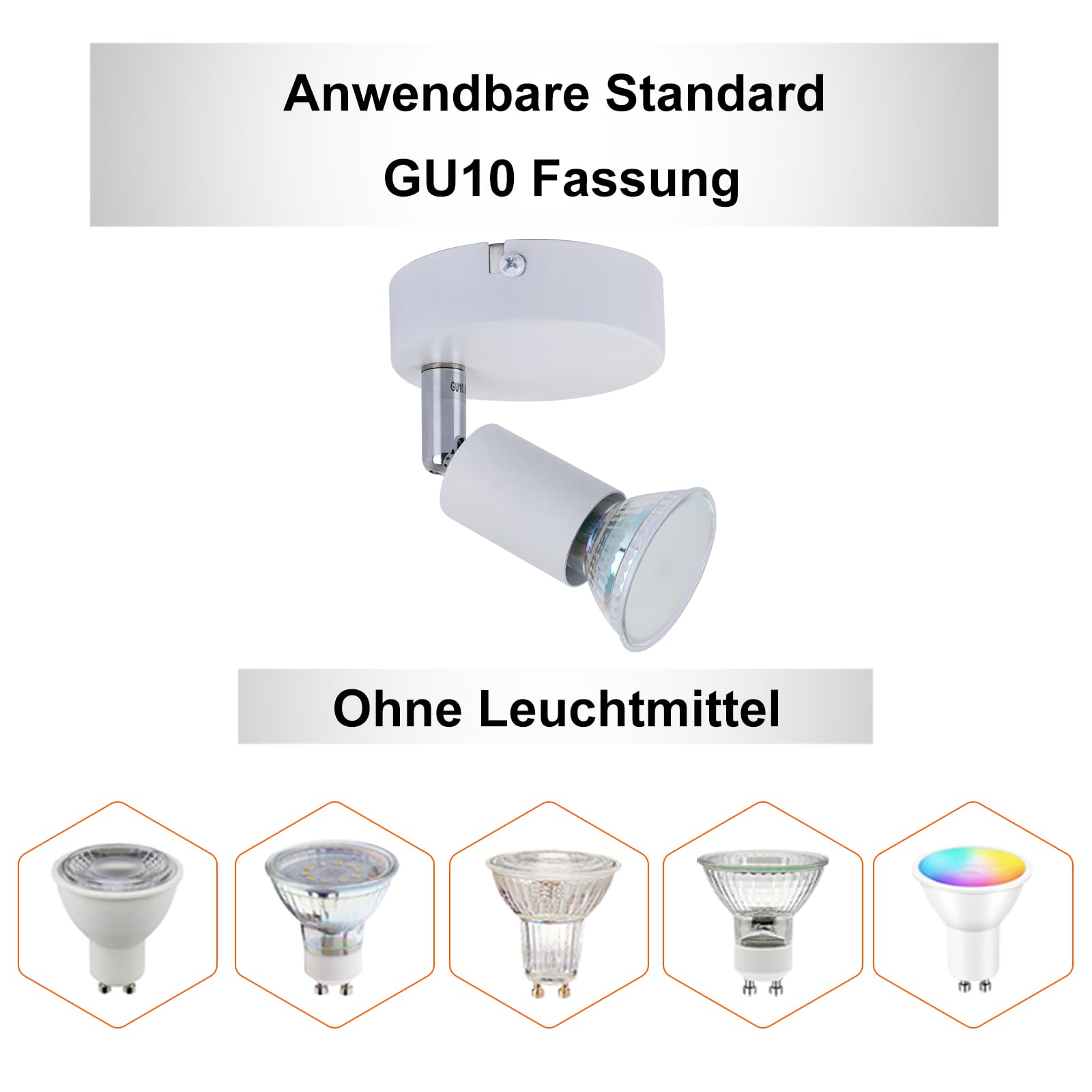 LED Lampara GU10 Foco Pared Lámpara Techo Blanco 2ER | Foco Orientable 330° Pasillo Pared Dormitorio Baño Cocina, Bombilla NO Incluida