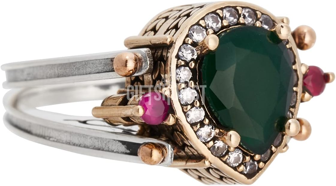 Elegant Reversible 925 Sterling Silver Ring for Women Jewelry - Handcrafted in Turkey, Featuring Drop Shape Pear Cut Emerald Ruby Jade 925 Sterling Silver Ring Size - Image 4