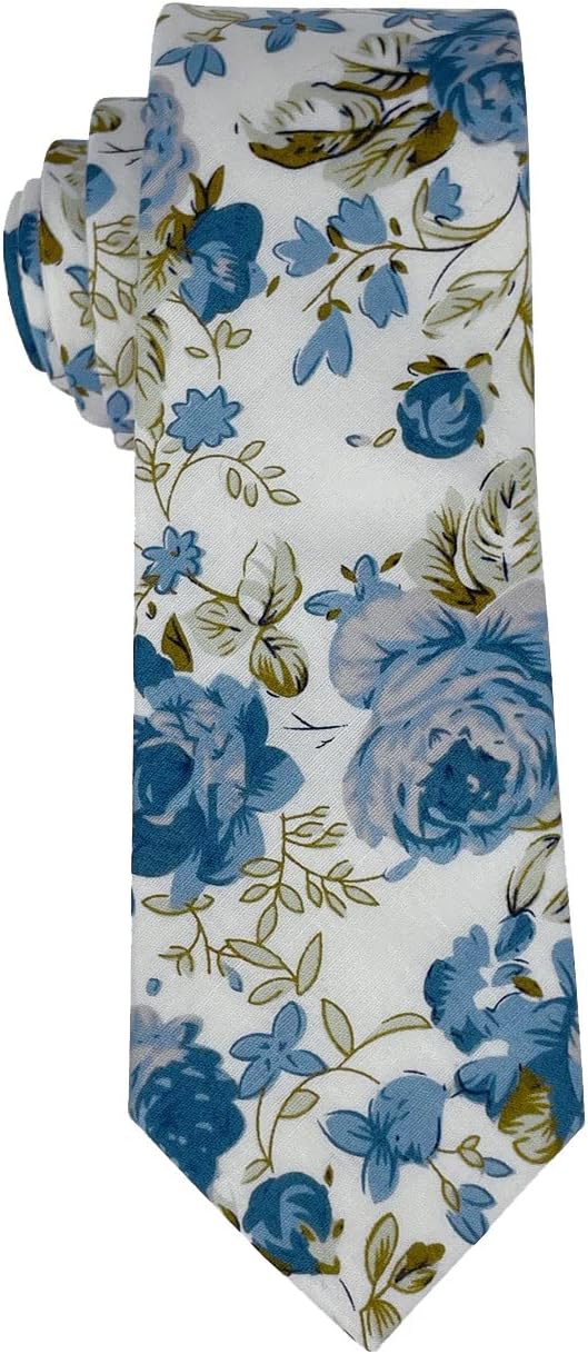 Kebocis Mens Skinny Cotton Floral Necktie Thin Tie for Men - Image 2