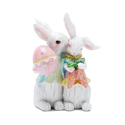 Hodao Easter Bunny Couple Decorations Spring Easter Rabbit Decors Figurines Tabletopper Decorations for Party Home Holiday Cute Rabbit Easter Day Couple Gifts Decorations