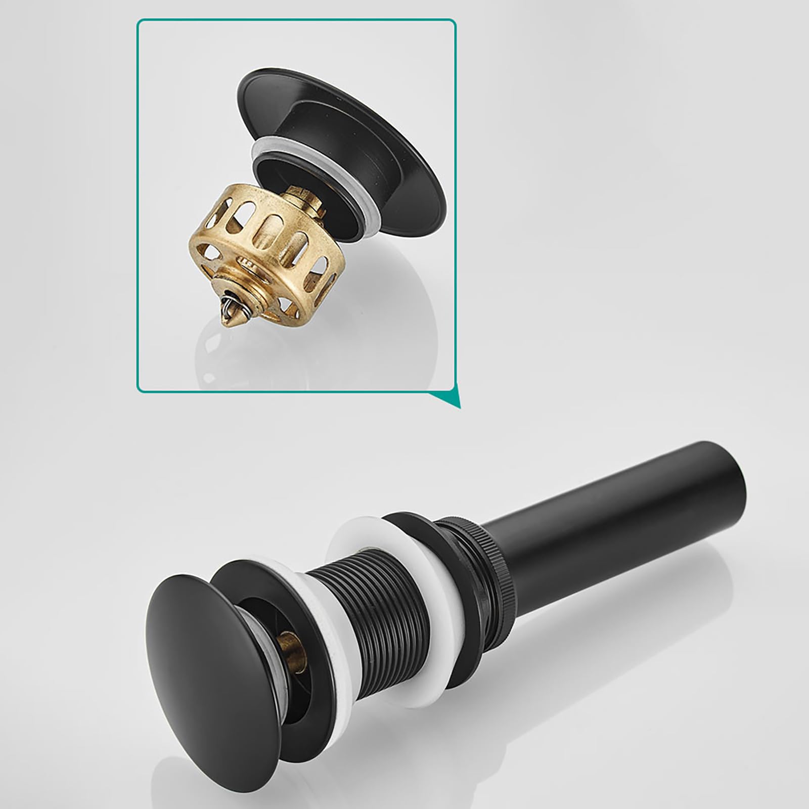 Sifon Lavabo con Rebosadero,Válvula Click Clack Lavabo,Abertura de Limpieza,Sifón Lavabo Flexible,Fregadero Kit de Desagüe,Sifon Cocina Fregadero,Negro