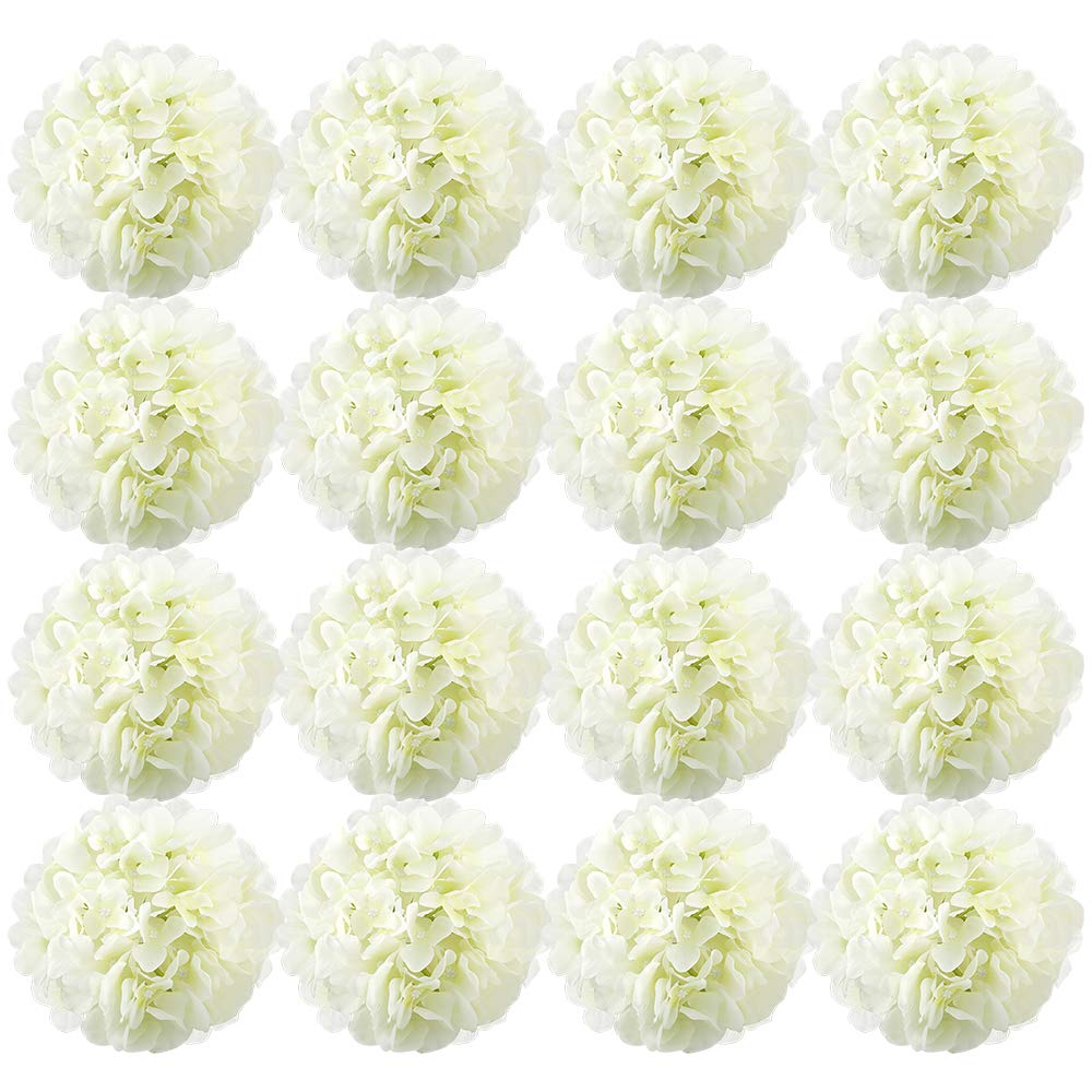 Auihiay 16 Pieces 6 inch Silk Hydrangea Flowers Artificial Flowers with Stems for Wedding Home Decorations White