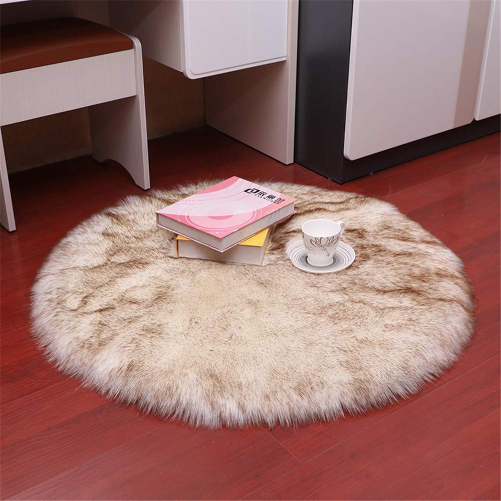 Nicole Knupfer Teppich Runden Faux Lammfell Schaffell,Lammfellimitat Teppich Kunstfell Dekofell Longhair Fell Nachahmung Wolle Bettvorleger Sofa Matte (Weiß spitzbraun,100 x 100cm)