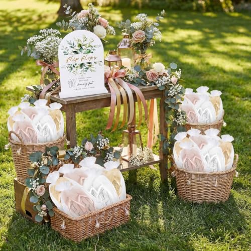 Image of 24 Pairs Bulk Flip Flops for Wedding Guests | Reception Sandals, Wedding Party Favors with Sign, Size Cards, Bagged, Dance Floor Slippers