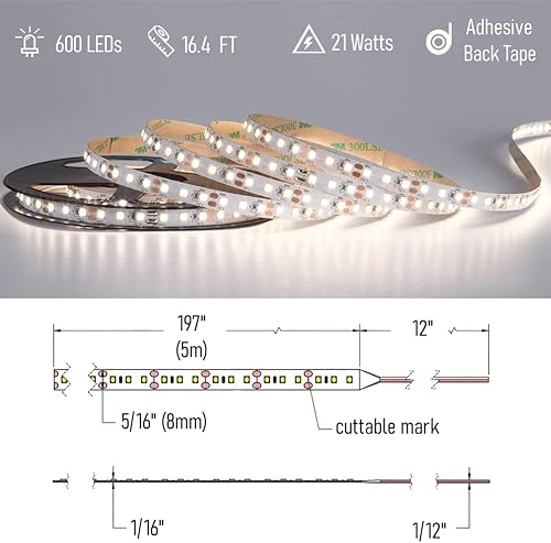 Miniatura 7 de Tira de luz LED flexible para caravana, 12 V, cinta regulable de 16.4 pies, 600 LED, 2000 lúmenes, ancho de 516 pulgadas para cámper, camioneta,