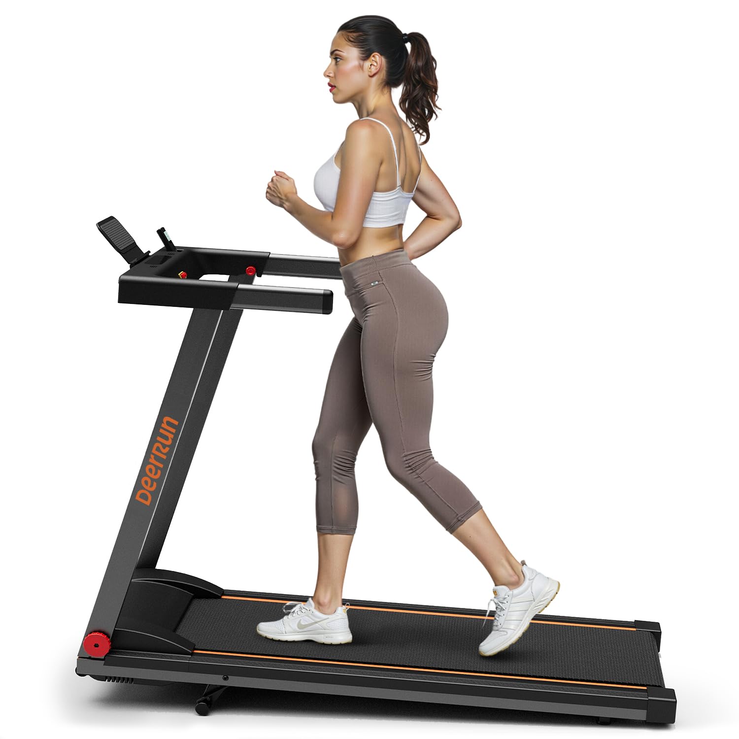 DeerRun Foldable Treadmill for Home with 5% Manual Incline and Handlebar, 0.6–7.5 MPH for Walking and Running, 3.0 HP Motor, 300 lb Capacity, App & Remote Control Black