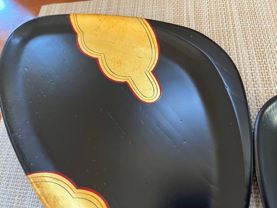 Amazon.co.jp: 平安 象彦蛤形黒塗銘々皿5枚組木製漆器共箱付