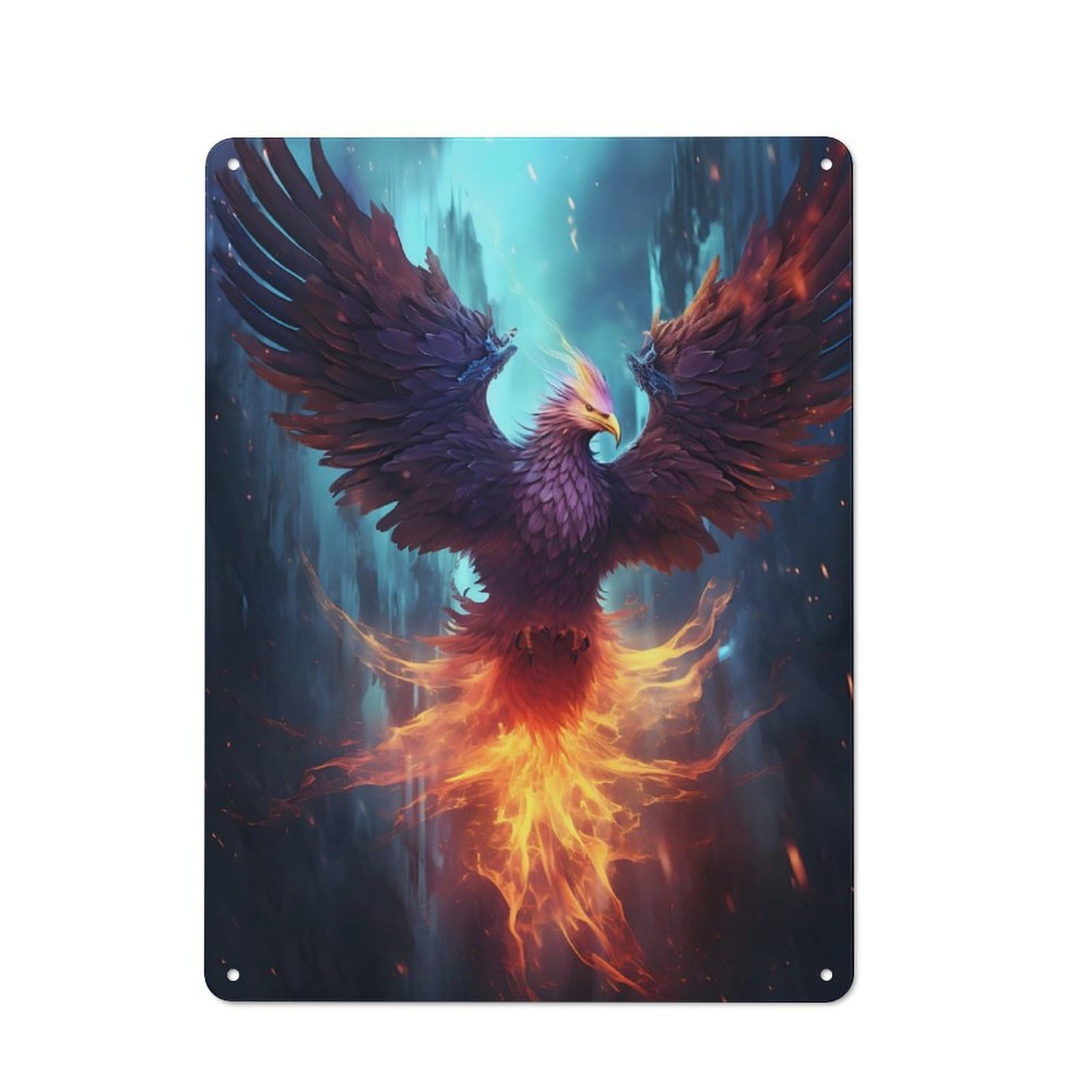 Retro Metal Sign with Epic Rainy Phoenix Design 40x30cm, Weathered Look Shed Wall Plaque for Garage, Workshop, Shed Or Utility Room