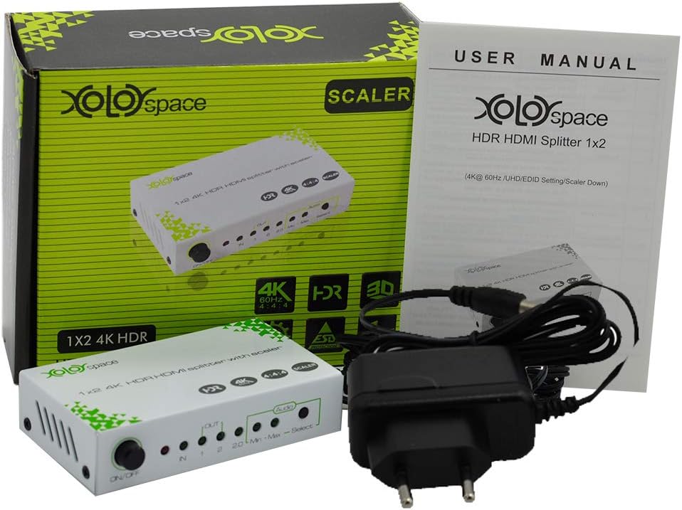 1x2 HDMI Splitter 4K 60HZ YCbCr 4:4:4 8 bit HDR Pass Through Auto Scaling Output to 4K 60hz and 1080p simultaneously no Need Dip Switch