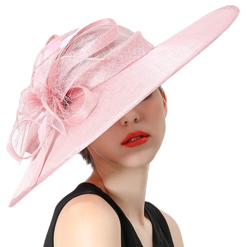 Koola Sinamay Feather Fascinators Wide Brim Derby Hat for Cocktail Tea Party Wedding Church
