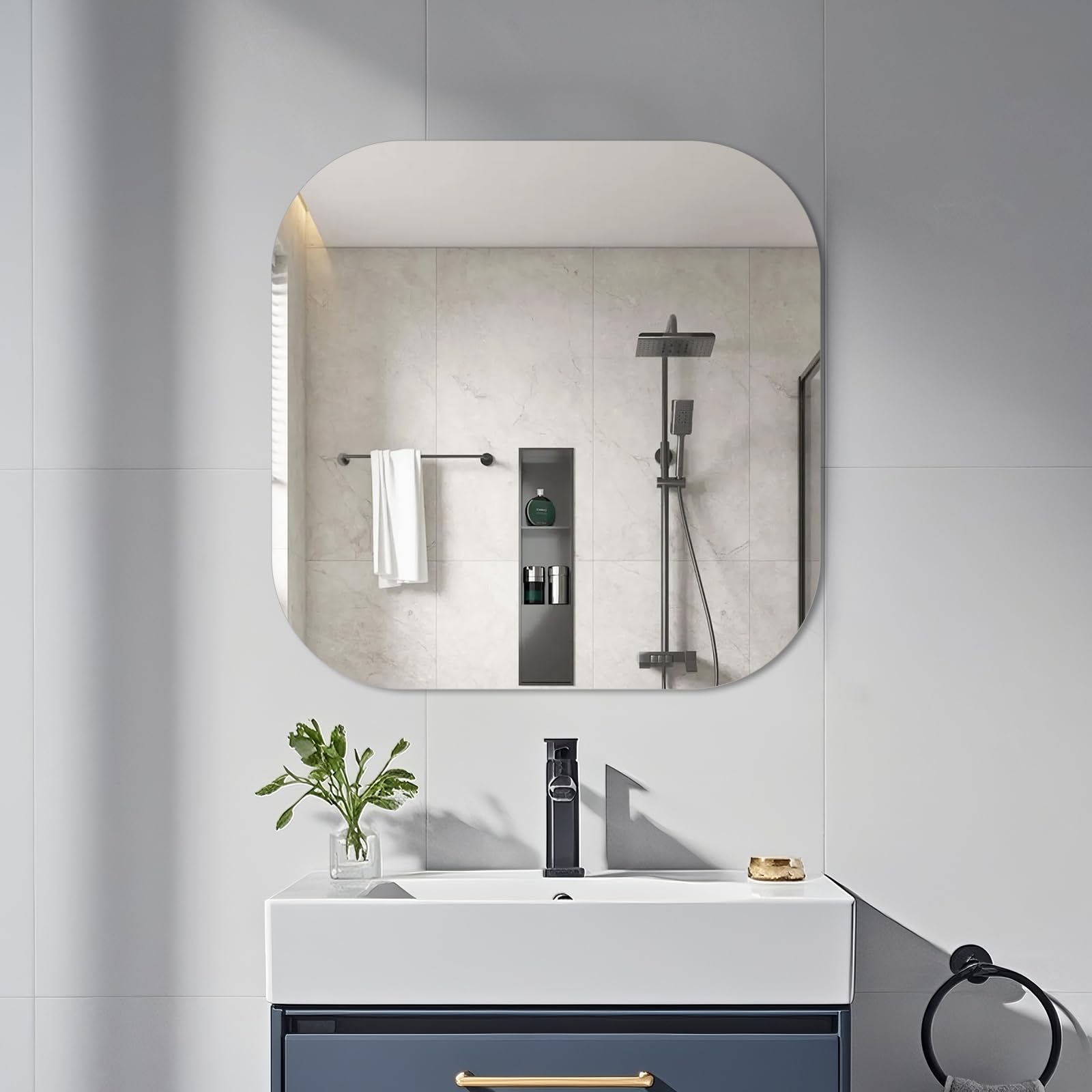 yuzeyurun Frameless Bathroom Mirror, Square 40×40 CM HD Glass Frameless Wall Mirror for Bathroom Vanity, Entryway, Living Room, Home Decor