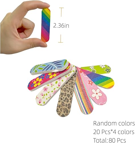 Miniatura 3 de 80 limas de uñas desechables de doble cara para uñas, mini lima de uñas arcoíris, limas de uñas florales coloridas, a granel para uso en el hogar y