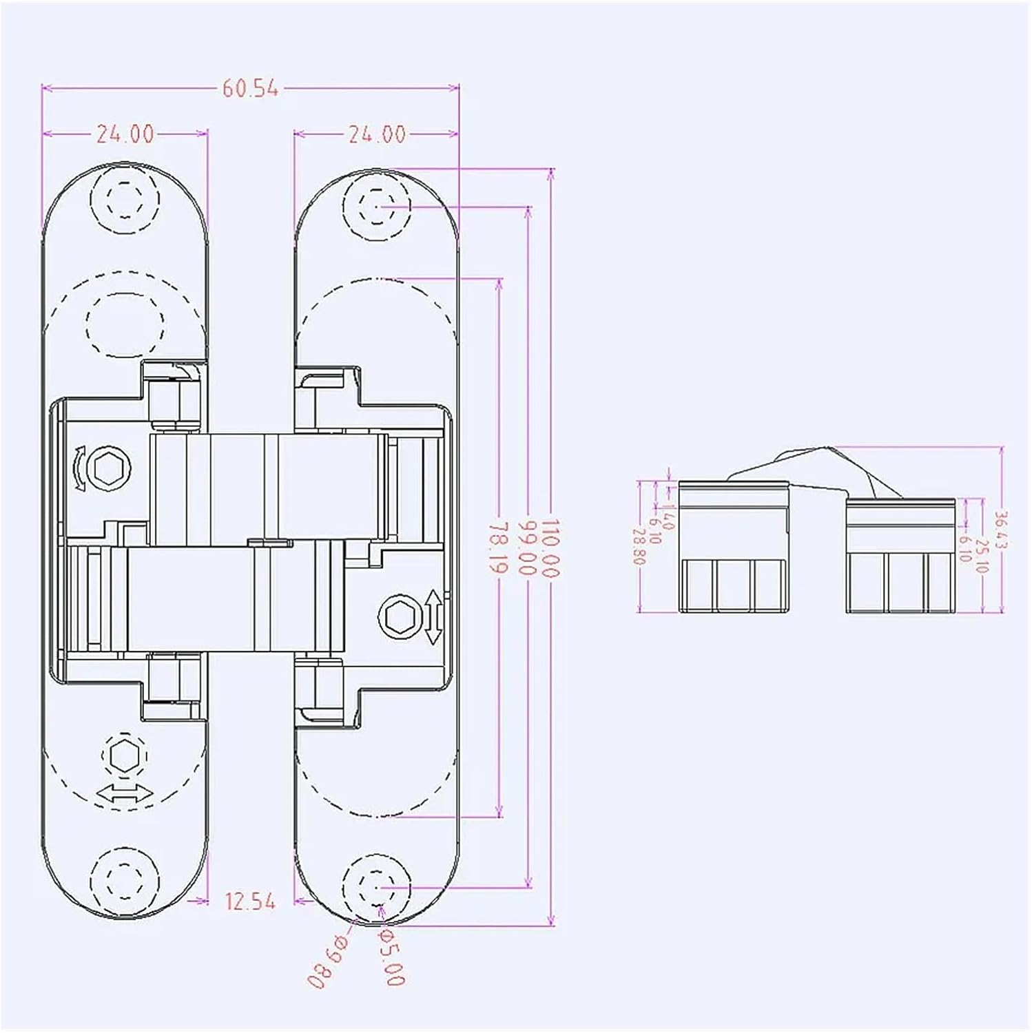 Zinc alloy blind hinge 3D adjustable concealed hinges loop(SILVER)