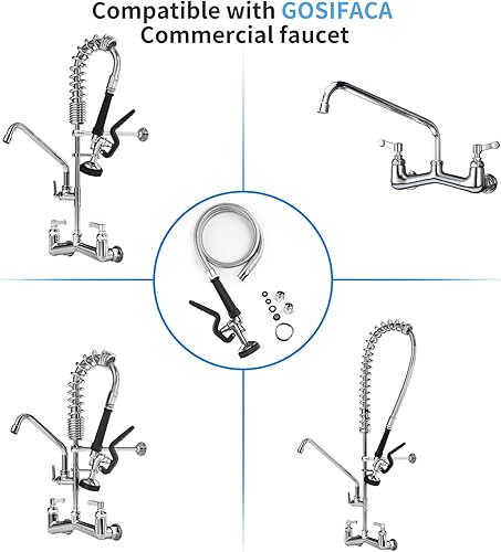 Miniatura 3 de Manguera de acero inoxidable de 45 pulgadas con válvula de pulverización de preenjuague, rociador de preenjuague de flujo de agua de 1.42 GPM con