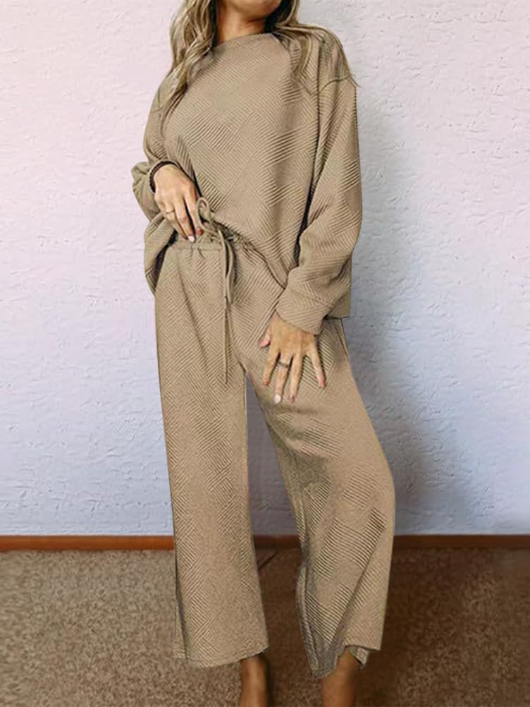 Onsoyours Donna Manica Lunga Girocollo Tinta unita Due Pezzi Outfit Felpa Jogger Tuta Set Felpa & Pantaloni A Gamba Larga Della Tuta Abbigliamento Per La Casa