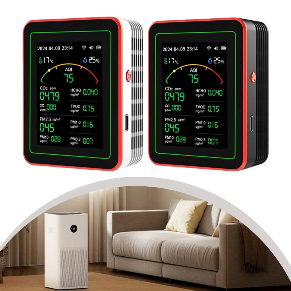 HpLive 15-in-1 Luftqualitätsmonitor, Smart Luftqualitätsmessgerät Echtzeit-Überwachung für Zuhause und Büro, mit AQI, HCHO, PM-Messung(Schwarz)