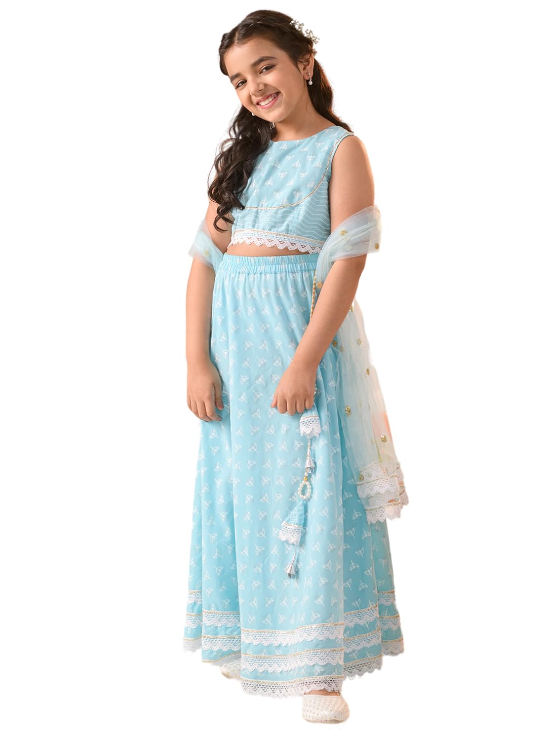 Pspeaches Girl's Cotton Lehenga Choli (L-Bluekhaddi_Blue_15-16Y)