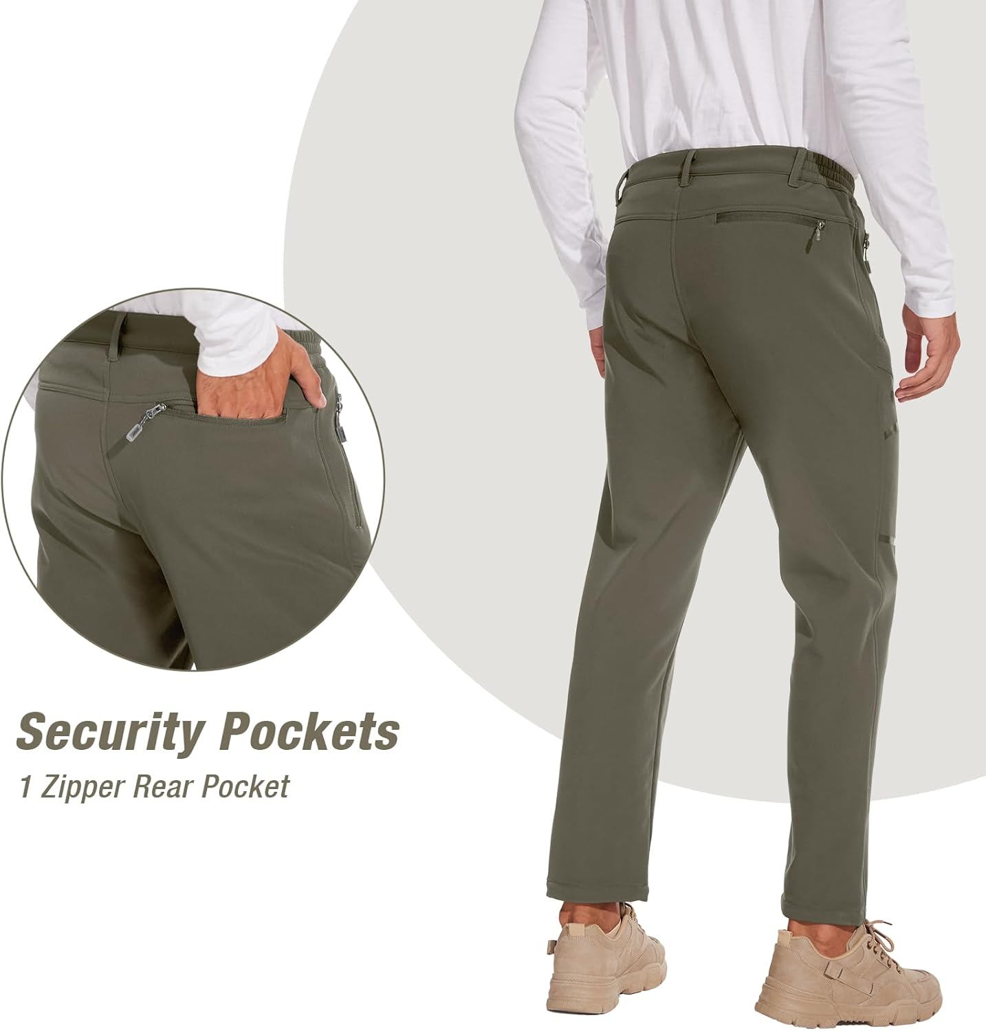 MOURCE Fleece Lined Winter Pants for Men Water Resistant - Snow Ski Pants Softshell Hiking Pants with Pockets