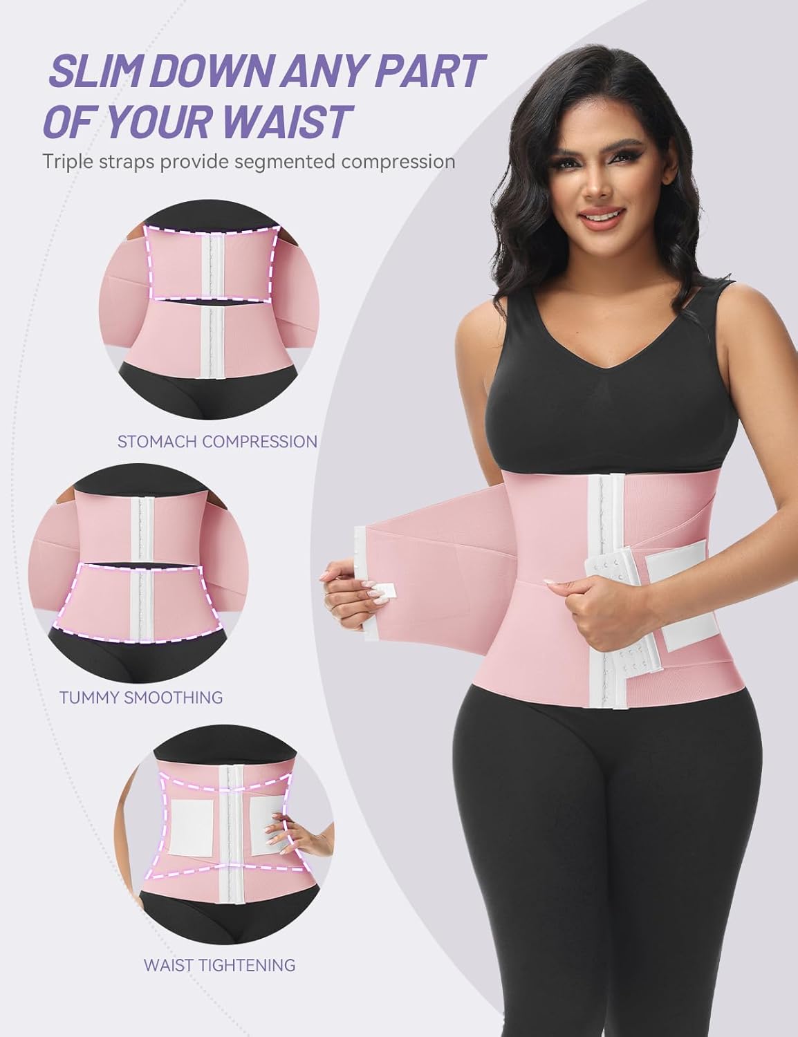SHAPSHE Waist Trainer for Women Workout Waist Cincher Trimmer Belly Belt Segmented Tummy Control Body Shaper Triple Wrap - Image 2