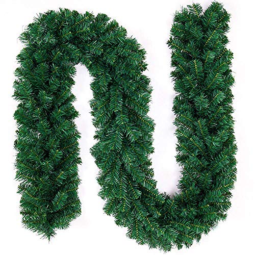 ODOMY 2.7 Meter Weihnachtsgrüngirlande Dekoration, Tannengirlande Künstliche Kiefer Weiche für Weihnachten Hausgarten Hochzeit Party Treppen Kamine Innen und Außen Dekoration Cover