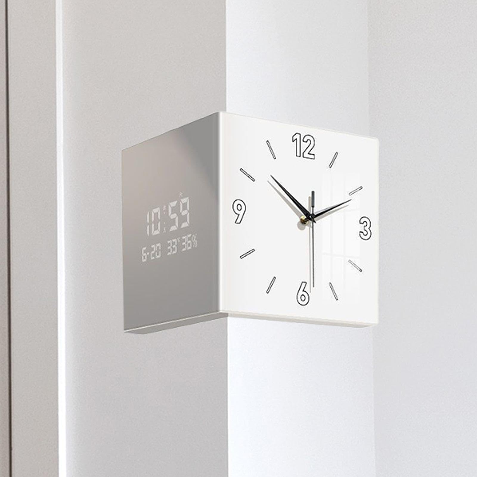 Reloj de Pared Doble Cara para Decoración de Espacios Interiores y Exteriores, Blanco, Individual